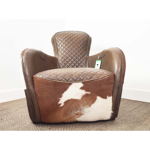 540 - SADDLE STYLE LOUNGE CHAIR, tanned hide finish, 75cm W approx.