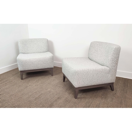 548 - LOUNGE CHAIRS, a pair, grey fabric upholstered, 70cm x 80cm x 72cm.