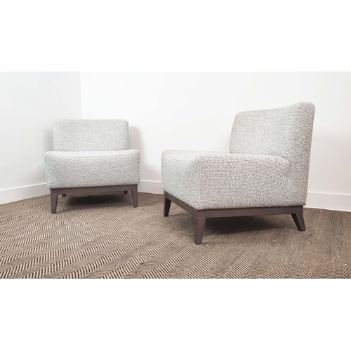 548 - LOUNGE CHAIRS, a pair, grey fabric upholstered, 70cm x 80cm x 72cm.