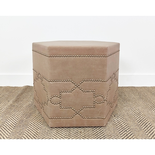 551 - BEAUMONT AND FLETCHER MALIKA FOOTSTOOL, in studded tan leather, 45cm H x 52cm W.