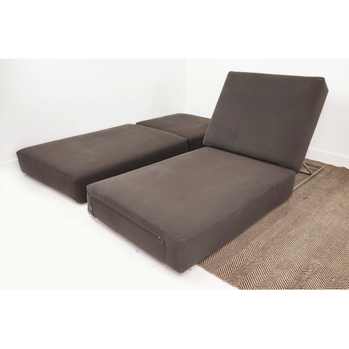 558 - B&B ITALIA DAYBEDS/LOUNGERS, charcoal grey upholstery on metal adjustable frames, 65cm H x 205cm L x... 