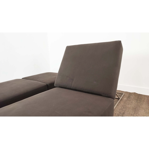 558 - B&B ITALIA DAYBEDS/LOUNGERS, charcoal grey upholstery on metal adjustable frames, 65cm H x 205cm L x... 