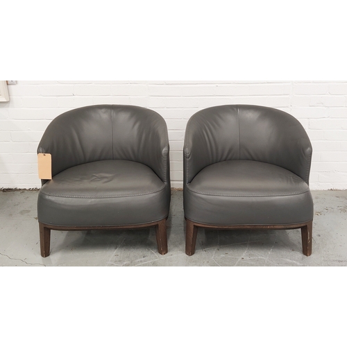 561 - B AND B ITALIA MAXALTO ARMCHAIRS, in stitched grey leather upholstery, 65cm H x 65cm W x 65cm D. (2)