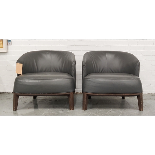 561 - B AND B ITALIA MAXALTO ARMCHAIRS, in stitched grey leather upholstery, 65cm H x 65cm W x 65cm D. (2)