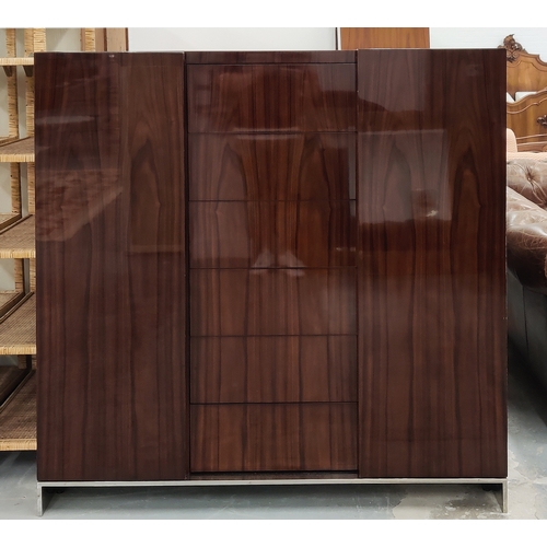 562 - RALPH LAUREN CUPBOARD, in rosewood and chrome with fitted shelves and six drawers, Modern Hollywood ... 