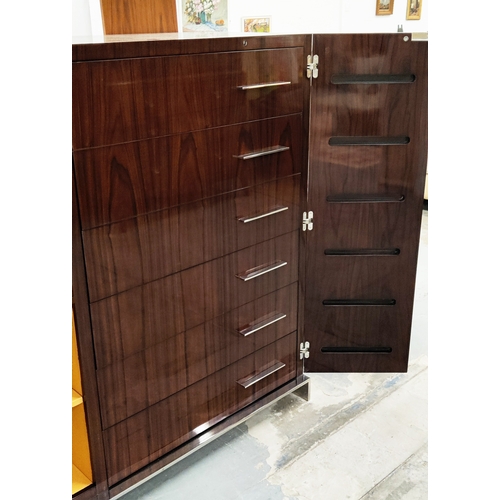 562 - RALPH LAUREN CUPBOARD, in rosewood and chrome with fitted shelves and six drawers, Modern Hollywood ... 