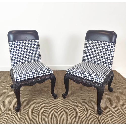 563 - RALPH LAUREN BEL AIR SIDE CHAIRS, a pair, with geometric patterned and leather upholstery on carved ... 