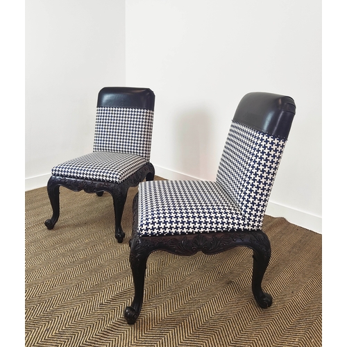 563 - RALPH LAUREN BEL AIR SIDE CHAIRS, a pair, with geometric patterned and leather upholstery on carved ... 