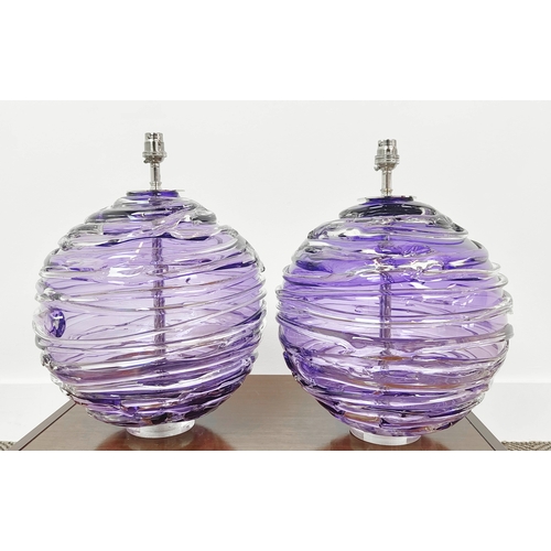 565 - WILLIAM YEOWARD NERYS AMETHYST TABLE LAMPS, a pair, 40cm H. (2)