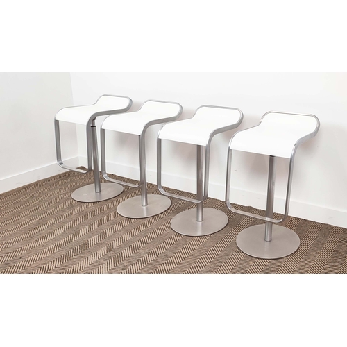 570 - LA PALMA LEM BAR STOOLS, a set of four, adjustable, 80cm H approx x 36cm W x 41cm W. (4)