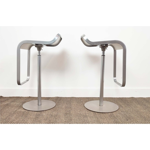 570 - LA PALMA LEM BAR STOOLS, a set of four, adjustable, 80cm H approx x 36cm W x 41cm W. (4)