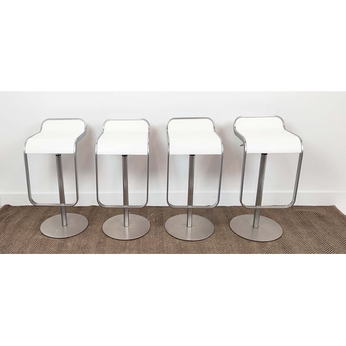 570 - LA PALMA LEM BAR STOOLS, a set of four, adjustable, 80cm H approx x 36cm W x 41cm W. (4)