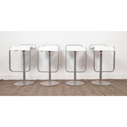 570 - LA PALMA LEM BAR STOOLS, a set of four, adjustable, 80cm H approx x 36cm W x 41cm W. (4)