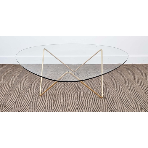 572 - GUBI PEDRERA COFFEE TABLE, glass top on gilt metal base, 37cm H x 106cm W x 86cm D.