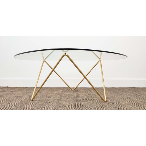 572 - GUBI PEDRERA COFFEE TABLE, glass top on gilt metal base, 37cm H x 106cm W x 86cm D.