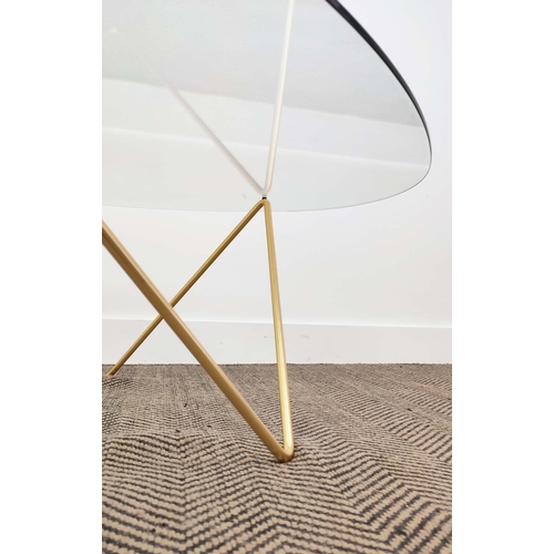 572 - GUBI PEDRERA COFFEE TABLE, glass top on gilt metal base, 37cm H x 106cm W x 86cm D.