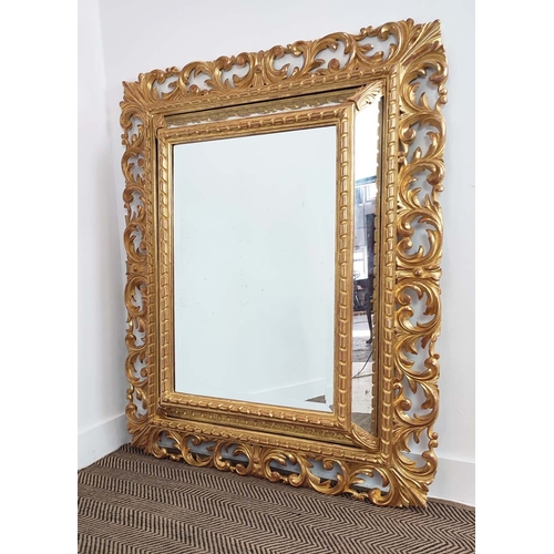 574 - WALL MIRROR, Italian style giltwood, scrolled acanthus frame, bevelled form with bevelled edge glass... 