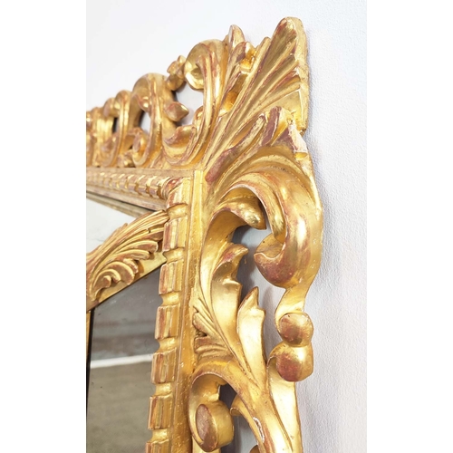 574 - WALL MIRROR, Italian style giltwood, scrolled acanthus frame, bevelled form with bevelled edge glass... 