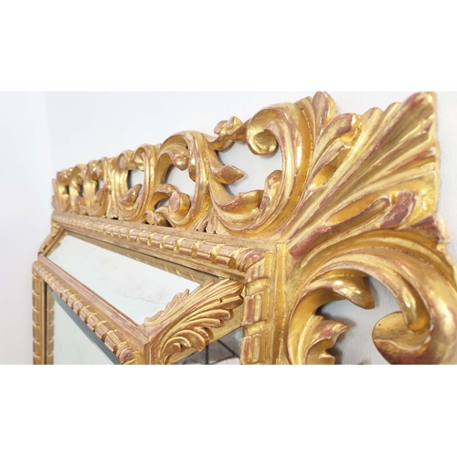 574 - WALL MIRROR, Italian style giltwood, scrolled acanthus frame, bevelled form with bevelled edge glass... 