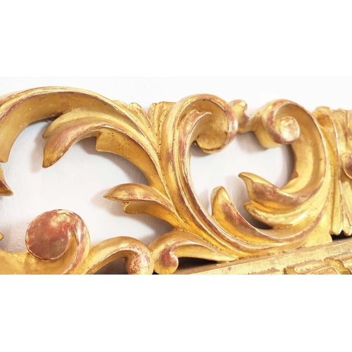 574 - WALL MIRROR, Italian style giltwood, scrolled acanthus frame, bevelled form with bevelled edge glass... 