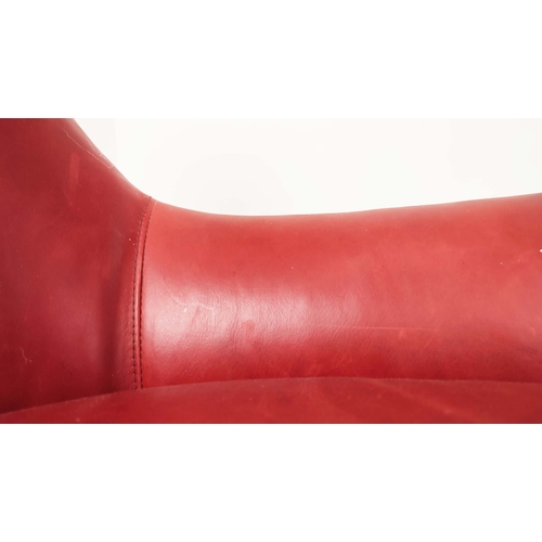 575 - LEE ARMCHAIRS, red leather upholstered, pair, made in USA, 91cm H x 72cm W x 80cm D. (2)