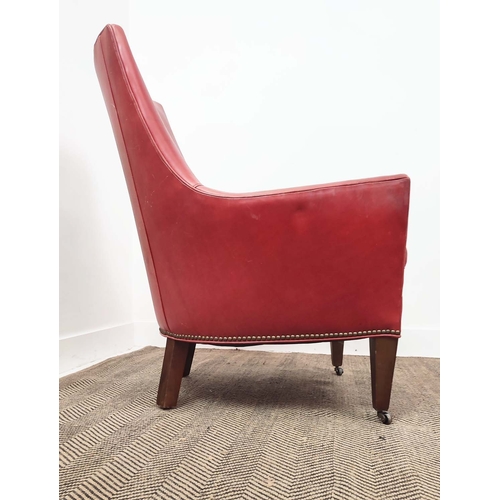 575 - LEE ARMCHAIRS, red leather upholstered, pair, made in USA, 91cm H x 72cm W x 80cm D. (2)