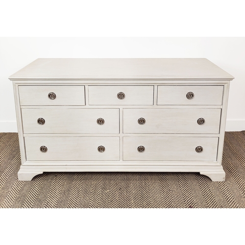 584 - BANK OF DRAWERS, traditionally painted in grey paint effect, 150cm W x 51cm D x 82cm H.