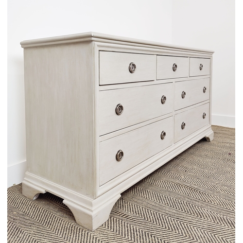 584 - BANK OF DRAWERS, traditionally painted in grey paint effect, 150cm W x 51cm D x 82cm H.