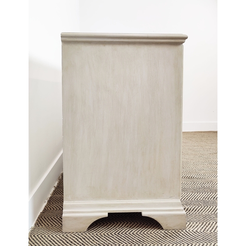 584 - BANK OF DRAWERS, traditionally painted in grey paint effect, 150cm W x 51cm D x 82cm H.