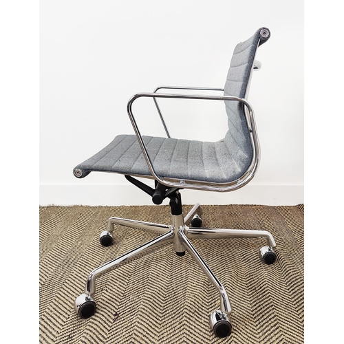 589 - VITRA ALLUMINIUM GROUP CHAIR, by Charles and Ray Eames, in light grey upholstery, 84cm H x 56cm D.