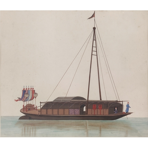 59 - 19TH CENTURY CHINESE SCHOOL, 'Chinese Barge flying decorative flags with figures on the bow', gouach... 