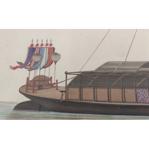 59 - 19TH CENTURY CHINESE SCHOOL, 'Chinese Barge flying decorative flags with figures on the bow', gouach... 