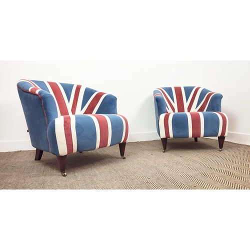 598 - UNION JACK ARMCHAIRS, a pair, 73cm H x 69cm W.