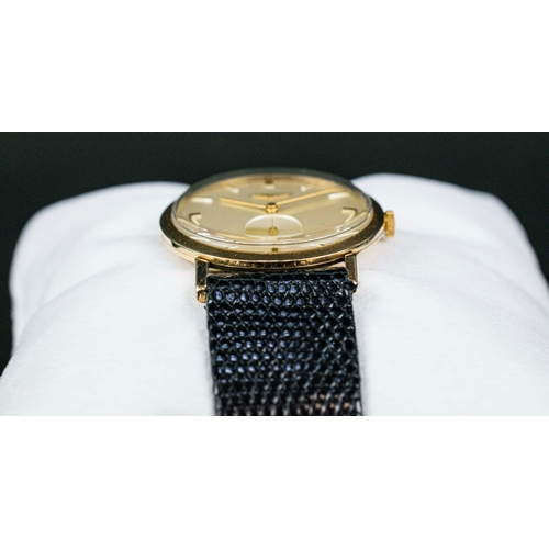 5A - LONGINES 9CT GOLD WRISTWATCH, 1959, 34mm (including crown), black lizard strap by 