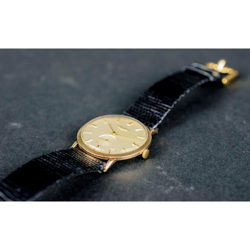 5A - LONGINES 9CT GOLD WRISTWATCH, 1959, 34mm (including crown), black lizard strap by 