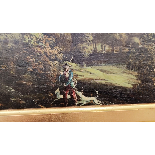 62 - 19TH CENTURY BRITISH SCHOOL, 'Hunter in a Landscape', oil on board, 34cm x 45cm, framed.