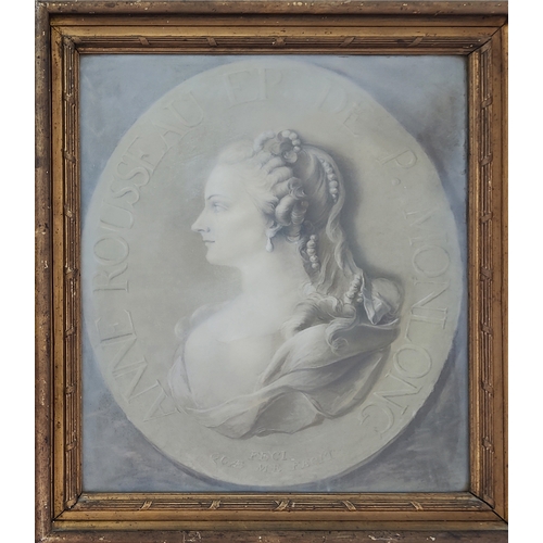 64 - 19TH CENTURY FRENCH SCHOOL, 'Portrait of Anne Rousseau de Monlong (1723-1751), grisaille pastel on p... 