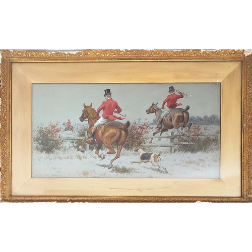 67A - JOHN HARINGTON BIRD (British, 1846-1936), 'The Hunt', watercolour, 26cm x 51cm, framed.