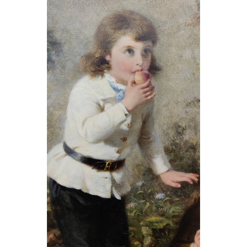 68 - GEORGE BERNARD O'NEILL (Irish 1828-1917) 'Stolen Fruit is the Sweetest', oil on canvas, 60cm x 50cm,... 