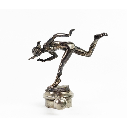 7 - CAR MASCOT RUNNING MERCURY BY SASPORTAS SPERANZA, French c.1920s nickel plated bronze, signed, 18cm ... 