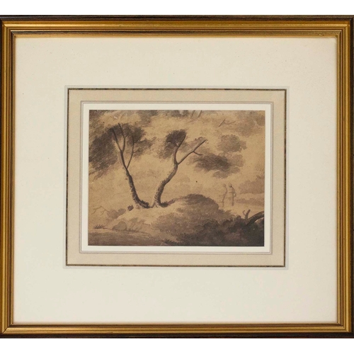 73 - IN THE MANNER OF JOHN VARLEY (1778-1842), 19th century, study of a landscape with two figures in the... 