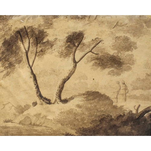 73 - IN THE MANNER OF JOHN VARLEY (1778-1842), 19th century, study of a landscape with two figures in the... 