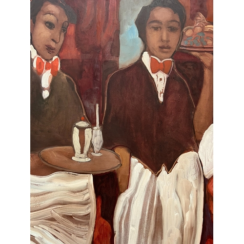 74 - ROBERT PLISNIER (Belgian b.1951), 'The Three Waiters', oil on canvas, 101cm x 136cm, framed. (Subjec... 