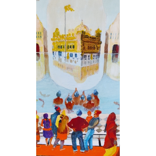 76 - 20TH CENTURY INDIAN SCHOOL TRIPTYCH, oil on board, 155cm x 305cm.