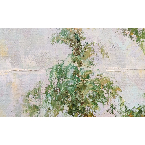 78 - JASON GRAY (20th century American), 'Impressionist River Landscape', oil on canvas, 59cm x 91cm, fra... 