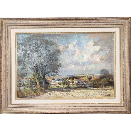 84 - MATTHEW ALEXANDER, oil on board, 'View over Stopmarch', bears Catto Gallery label to verso, 49cm x 7... 