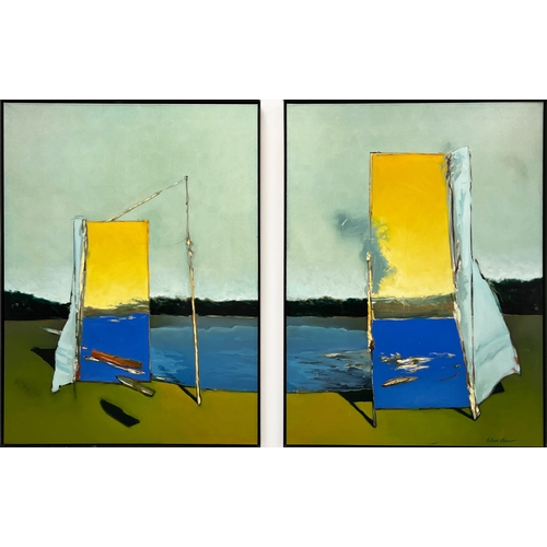 86 - ROBERT VOLMER (Dutch b.1951), 'Spatial concept', diptych, oil on canvas, each 204cm x 153cm, total 4... 