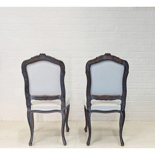 357 - DINING CHAIRS, a set of six, French, painted with neutral linen upholstery, 100cm H x 50cm W x 50cm ... 