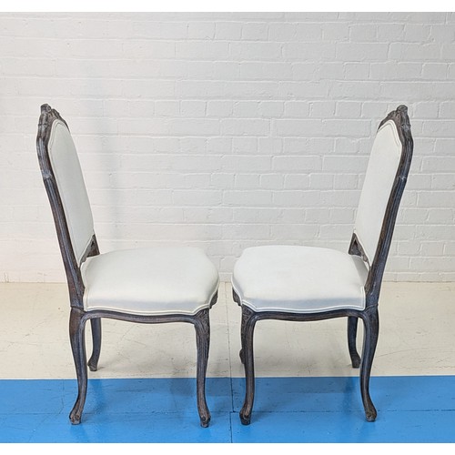 357 - DINING CHAIRS, a set of six, French, painted with neutral linen upholstery, 100cm H x 50cm W x 50cm ... 