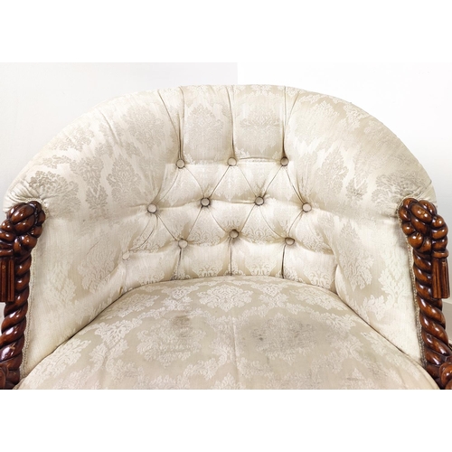 154 - MANNER OF A.M.E FOURNIER BERGERES, a pair, with silk damask upholstery, 81cm H x 71cm W. (2)